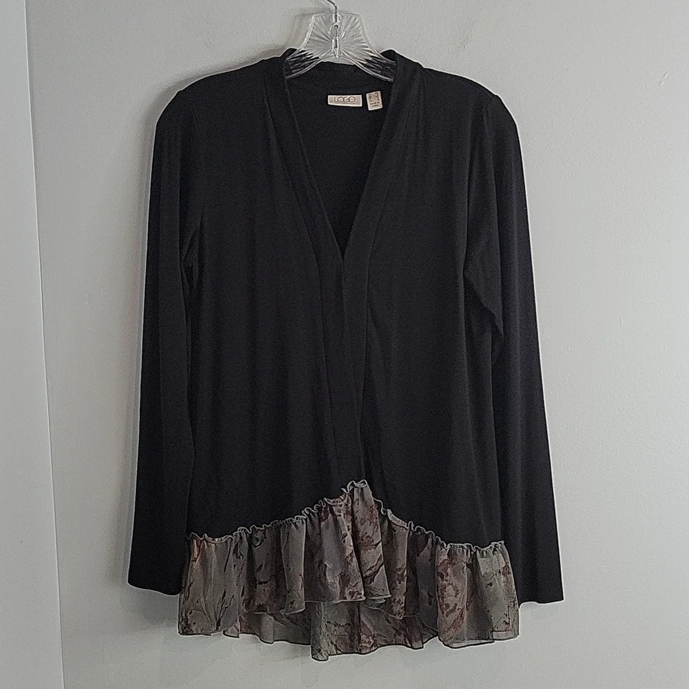 Logo by Lori Goldstein Cardigan Ruffle Peplum Trim XS